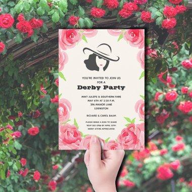 Watercolor Roses Derby Party Invitations