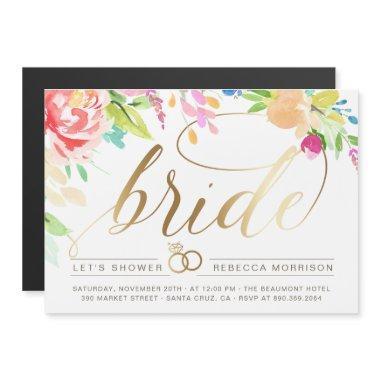 Watercolor Roses & Gold Diamond Ring Bridal Shower Magnetic Invitations