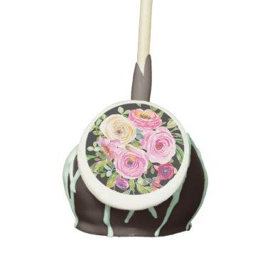Watercolor Roses in Pink and Cream on Black Cake Pops