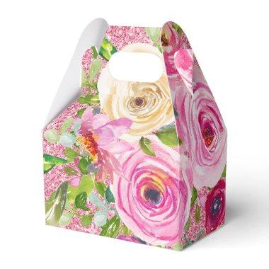 Watercolor Roses in Pink and Cream Pink Glitter Favor Boxes