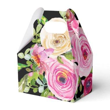 Watercolor Roses in Pink Black Personalized Favor Boxes