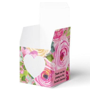 Watercolor Roses in Pink Glitter Personalized Favor Boxes