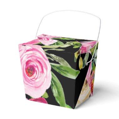 Watercolor Roses in Pink on Black Personalized Favor Boxes