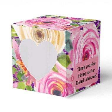 Watercolor Roses in Pink on Purple Glitter Favor Boxes