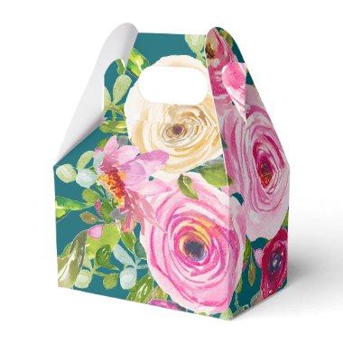Watercolor Roses in Pink on Teal Personalized Favor Boxes