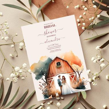 Watercolor Rustic Barn Bridal Shower Invitations