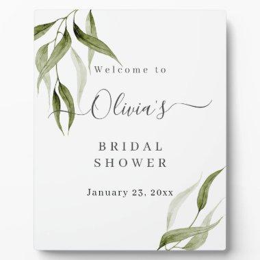 Watercolor Rustic Eucalyptus Bridal Shower Easel Plaque