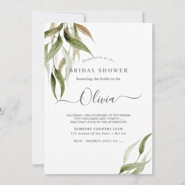 Watercolor Rustic Eucalyptus Bridal Shower Invitations