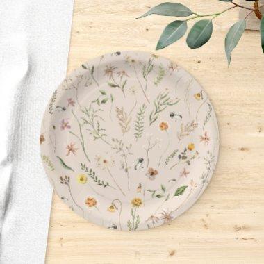 Watercolor Rustic Floral Bee Modern Paper Plates
