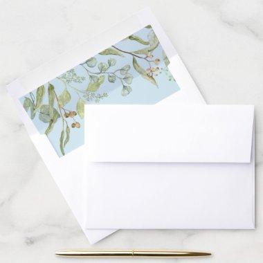 Watercolor Rustic Forest Eucalyptus Leaf Foliage Envelope Liner