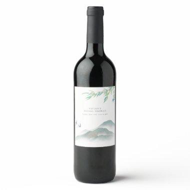 Watercolor Rustic Greenery Mountain  Wine Label