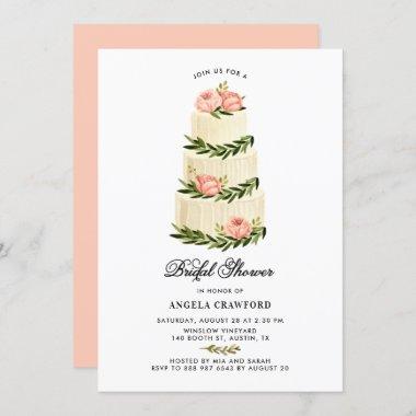 Watercolor Rustic Tiered Cake Bridal Shower Invitations