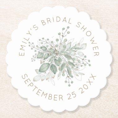 Watercolor Sage Gold Foliage Bridal Shower Paper C Paper Coaster