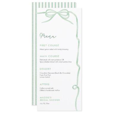 Watercolor Sage Green Bow  Individual Menu