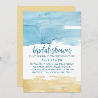 Watercolor Sand and Sea Bridal Shower Invitations