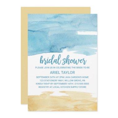 Watercolor Sand and Sea Bridal Shower Invitations