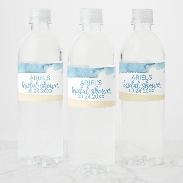 Watercolor Sand and Sea Bridal Shower Water Bottle Label