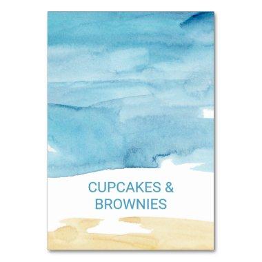 Watercolor Sand and Sea Buffet Food Labels Table Number