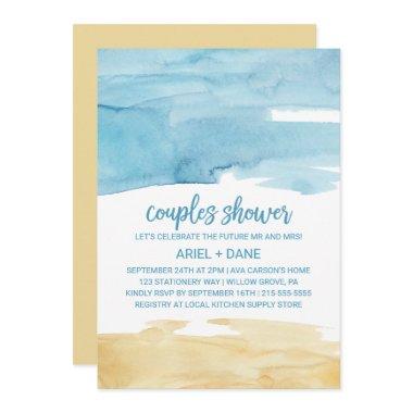 Watercolor Sand and Sea Couples Shower Invitations