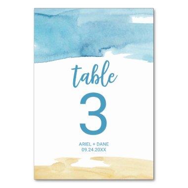 Watercolor Sand and Sea Table Number