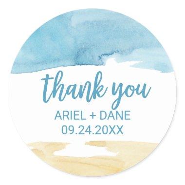 Watercolor Sand and Sea Thank You Favor Classic Round Sticker