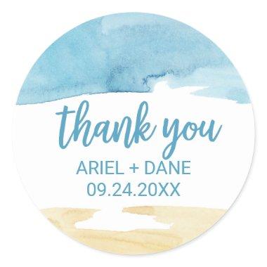 Watercolor Sand and Sea Thank You Favor Classic Round Sticker