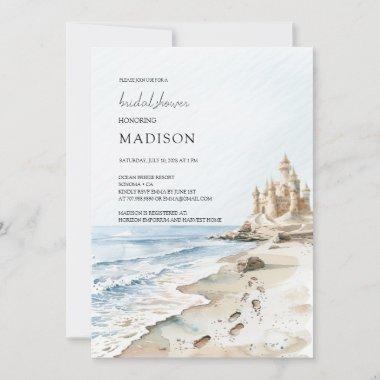 Watercolor Sand Castle Beach Bridal Shower Invitations