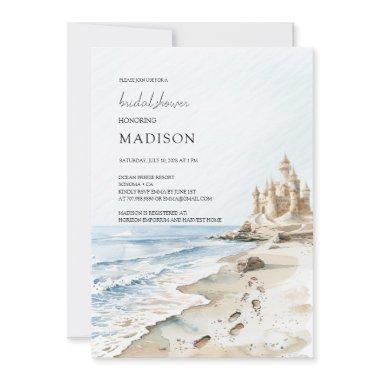 Watercolor Sand Castle Beach Bridal Shower Invitations