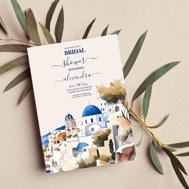 Watercolor Santorini Destination Bridal Invitations