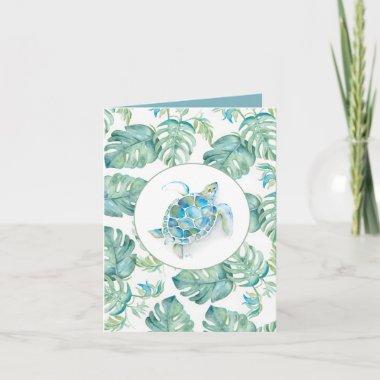 Watercolor Sea Turtle Palm Leaves Thank You Invitations