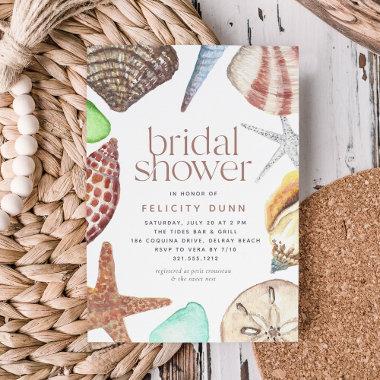 Watercolor Seashell Beach Bridal Shower Invitations