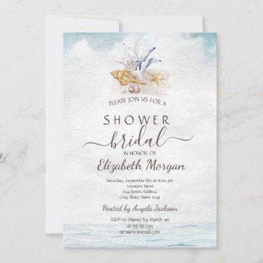 Watercolor Seashells,Sea Bridal Shower Invitations