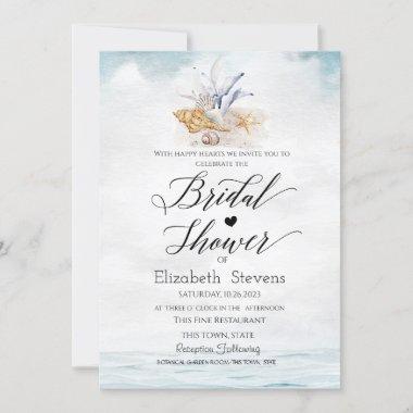 Watercolor Seashells,Sea Bridal Shower Invitations