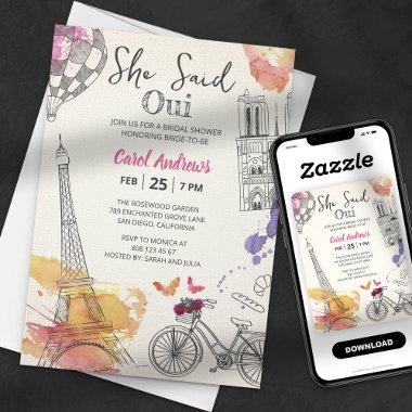 Watercolor She Said Oui Eiffel Tower