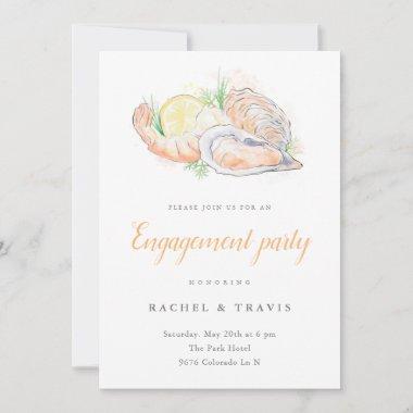Watercolor Shrimp & Oyster Engangement Invitations