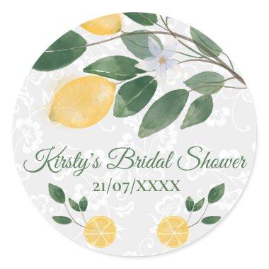 Watercolor Sicilian Lemons Bridal Shower Classic Round Sticker