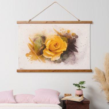 Watercolor Single Yellow Rose Hanging Tapestry