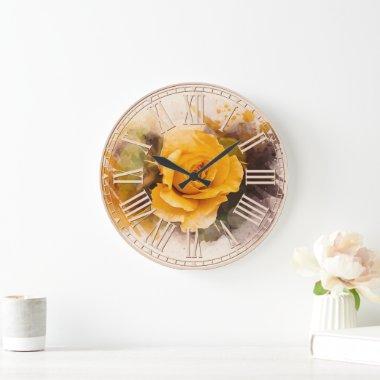 Watercolor Single Yellow Rose Large Clock