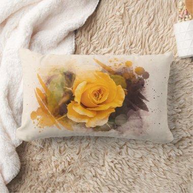 Watercolor Single Yellow Rose Lumbar Pillow