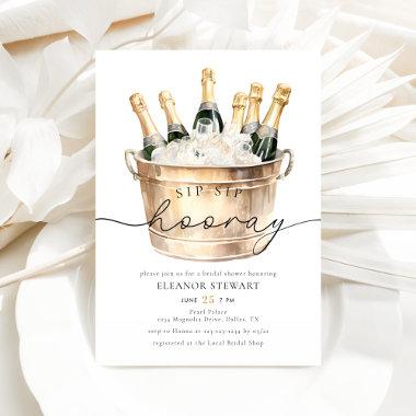 Watercolor Sip Sip Hooray Champagne Bridal Shower Invitations