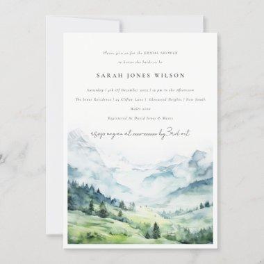 Watercolor Snow Mountain Landscape Bridal Shower Invitations