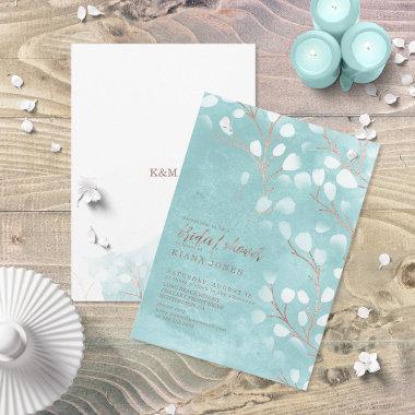 Watercolor Snowdrops Bridal Shower Teal ID726 Invitations