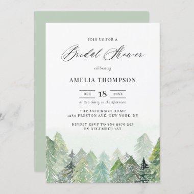 Watercolor Snowy Woodland Winter Bridal Shower Invitations