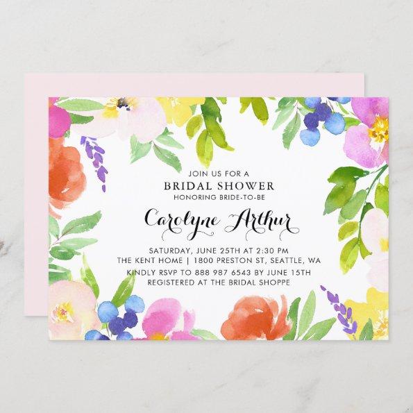 Watercolor Spring Blooms Bridal Shower Invitations