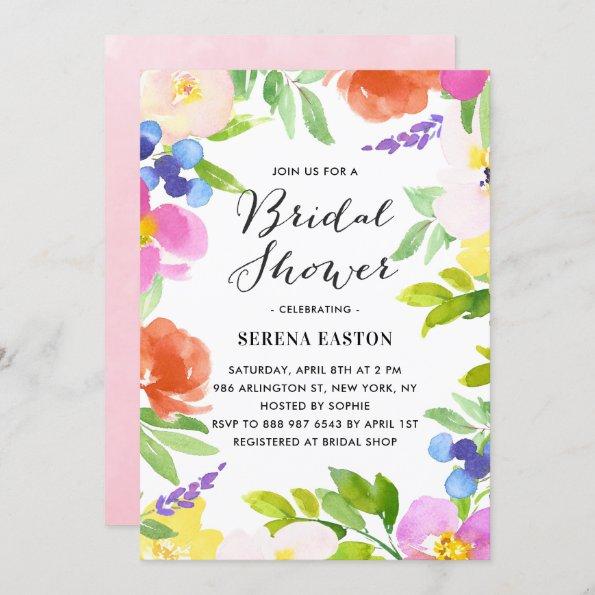 Watercolor Spring Flowers Bridal Shower Invitations