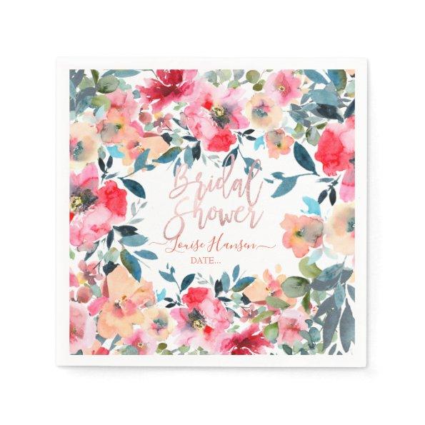 Watercolor Spring Flowers, Red Ombre Napkins