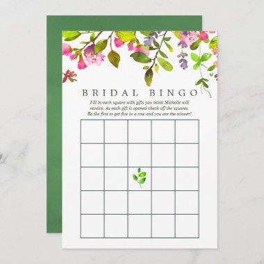 Watercolor Spring Foliage Bridal Shower Bingo Invitations