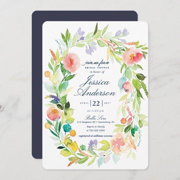 Watercolor Spring Wreath Bridal Shower Invitations