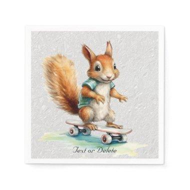 Watercolor Squirrel Skateboard Paper Napkin