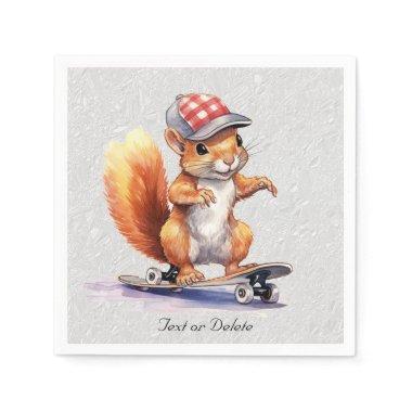 Watercolor Squirrel Skateboard Paper Napkin